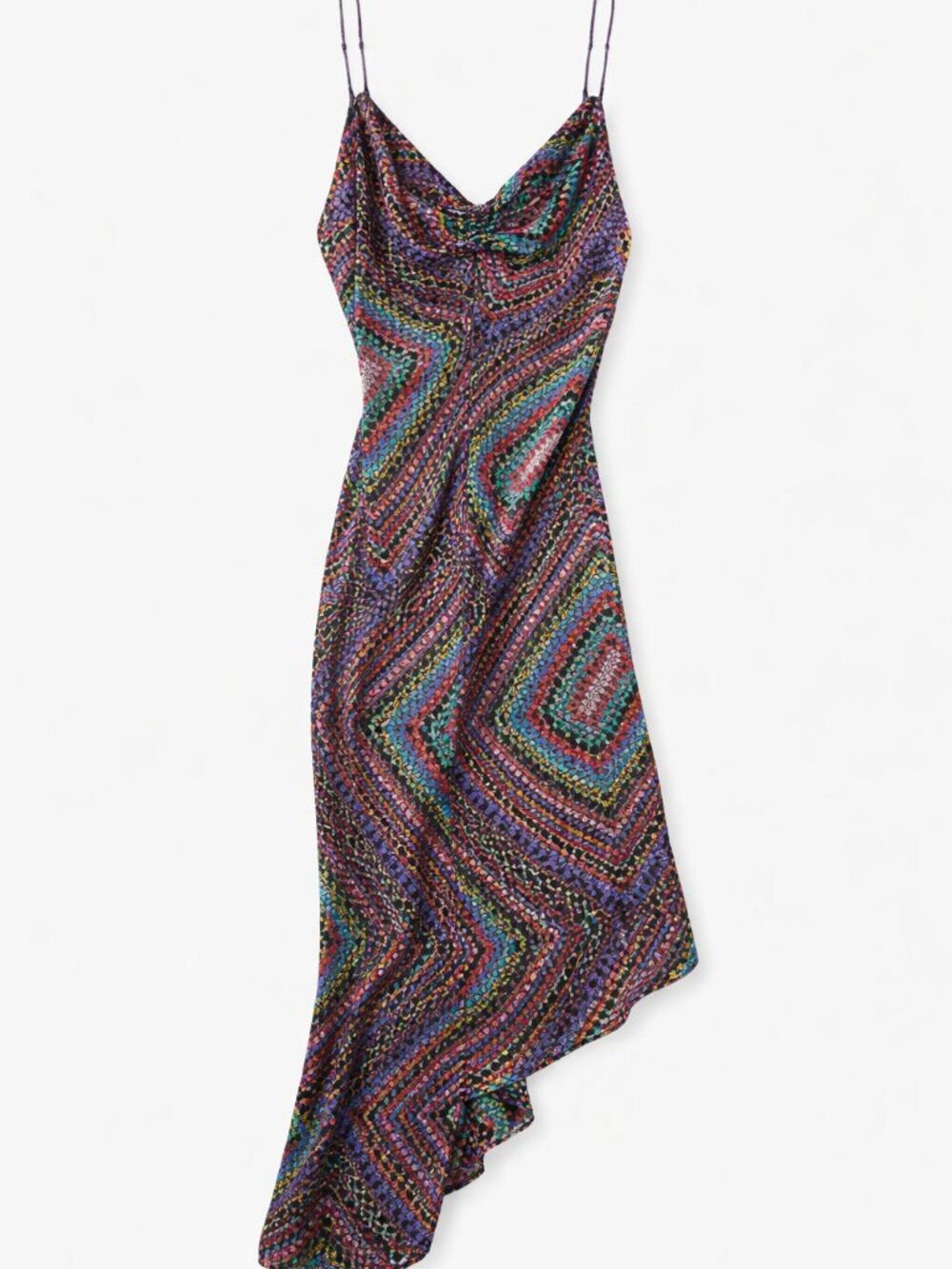 AllSaints‎ Alexia Luisa Dress Rainbow Blue Silk Blend Asymmetric Midi Slip Dress